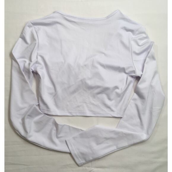 Crop Top Women's Small White Long Sleeve V-Neck - Picture 3 of 5
